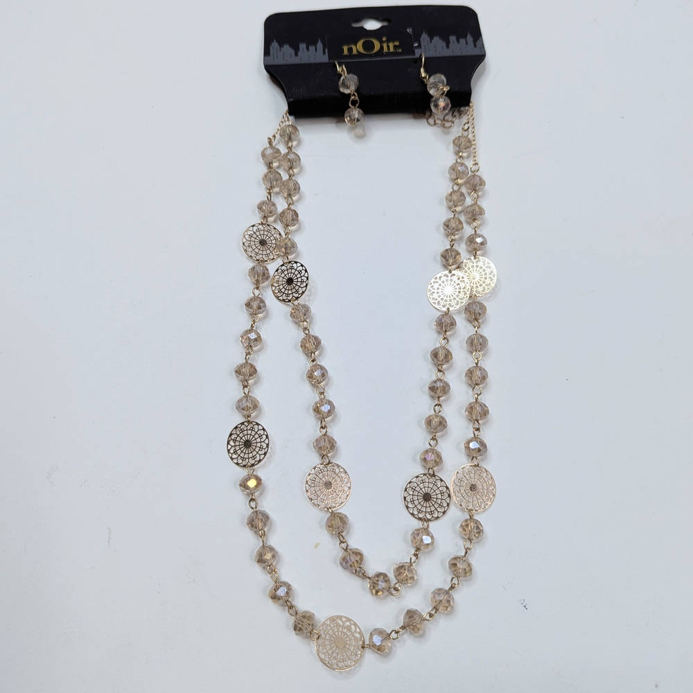 nOir Jewelry Gold Multi-Strand Necklace Pierced Earrings Matching Jewelry Set